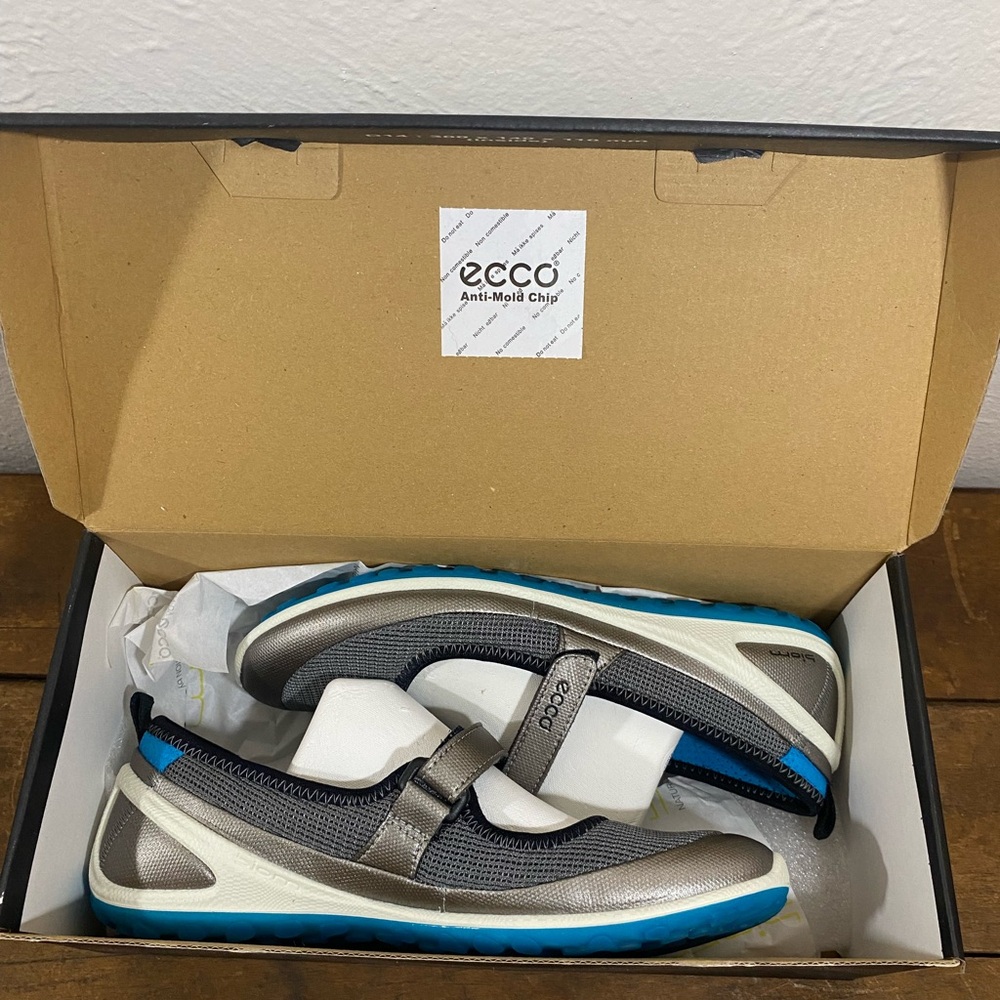 Ecco Kids Gray and Blue Slip-On Sneakers with Hook Strap